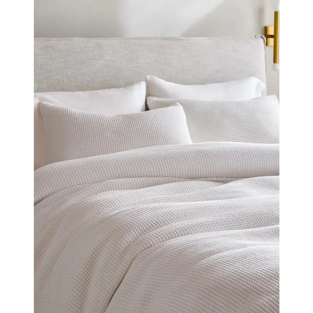 NWT Quince 100% Organic Cotton Waffle Duvet Cover 3Pc Set King Cal King White